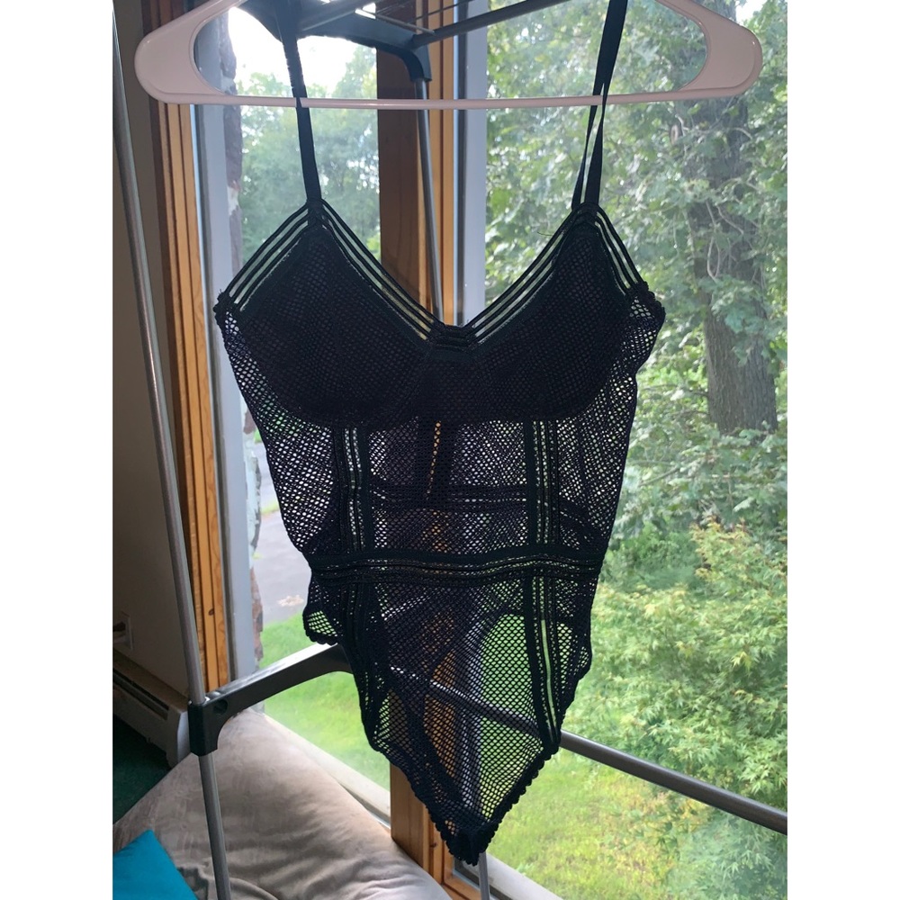 Navy blue fishnet bodysuit size small